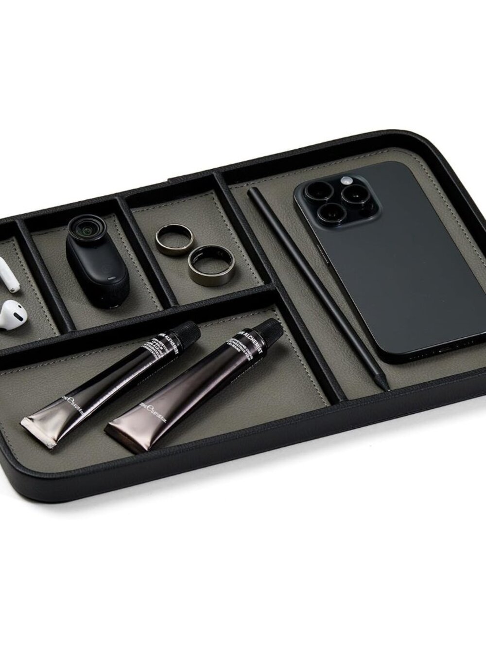 Nordik Leather Valet Tray - Large EDC Tray - Pebble Black 11.8 x 7.9 in